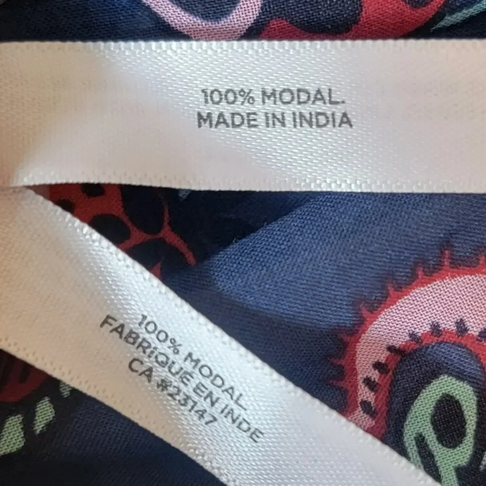 NWT Talbots Blue Floral‎ Scarf 100% Modal Pink Aqua Orange Vibrant Print Fringe